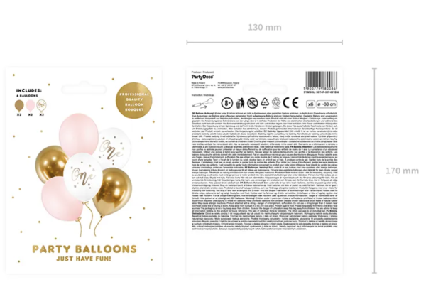 Latexballons - 1. Geburtstag ONE, Mädchen - je ø 30cm